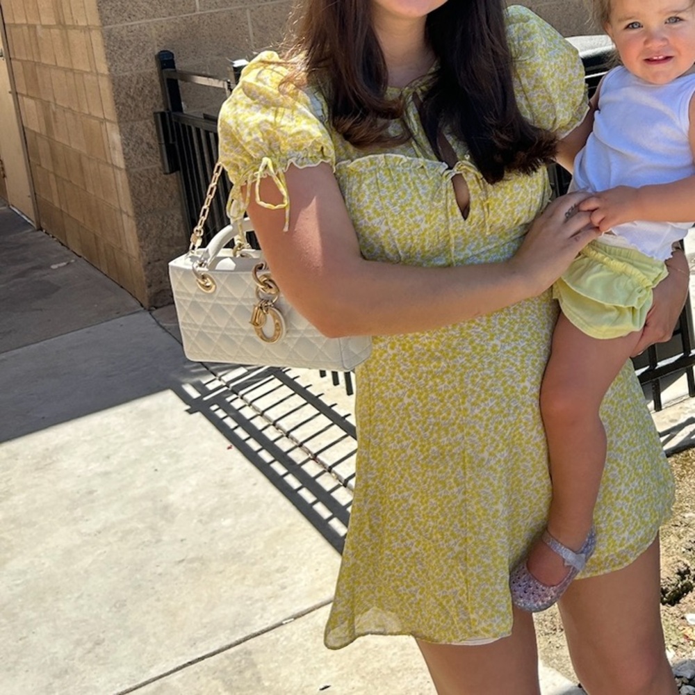 ASTR Yellow Floral Dress with Puff Sleeves